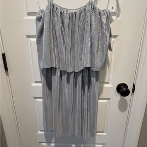NWT Timing Metallic Silver Pleated mini dress